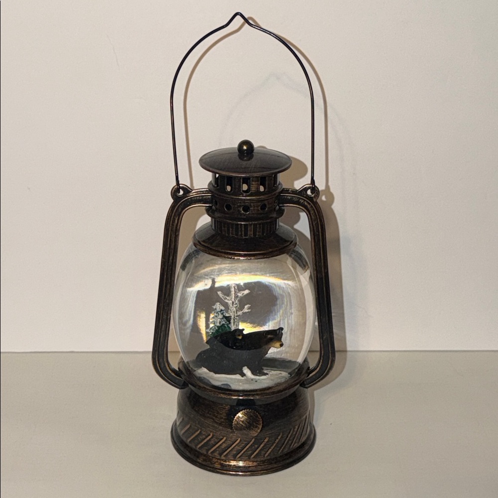 Cracker Barrel. Rustic Bronze Lantern with Bear Design (Plastic) Glitter Globe.